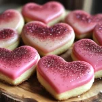 Heart-shaped sugar cookies with pink icing.