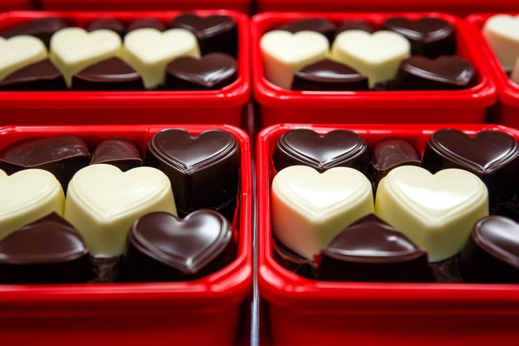 Homemade Valentine’s chocolates in gift boxes.