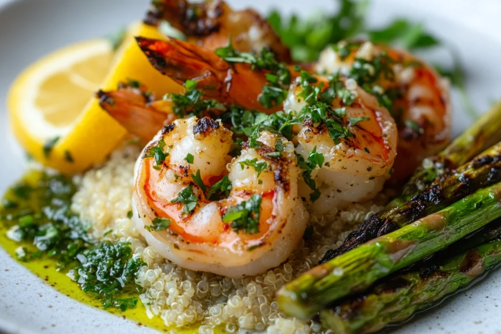  Plated Tiger Shrimp with Quinoa and Asparagus