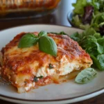 Homemade lasagna with oven ready noodles served with salad