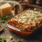 Oven ready lasagna noodles layered with cheese and sauce