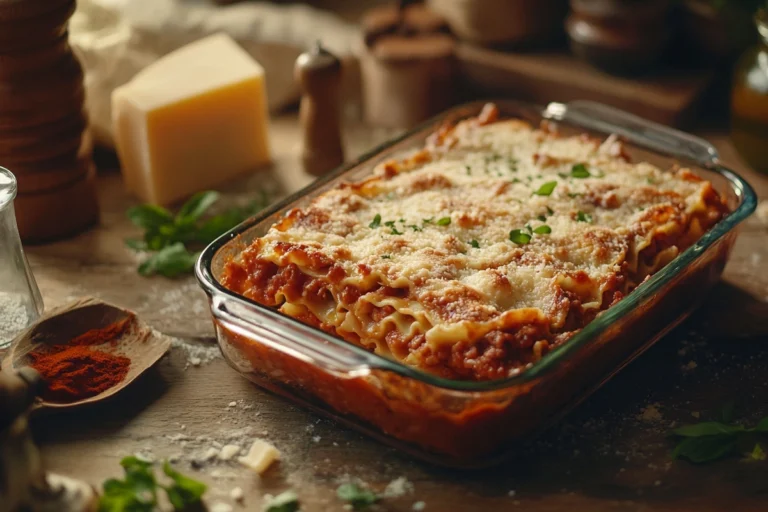 Oven ready lasagna noodles layered with cheese and sauce