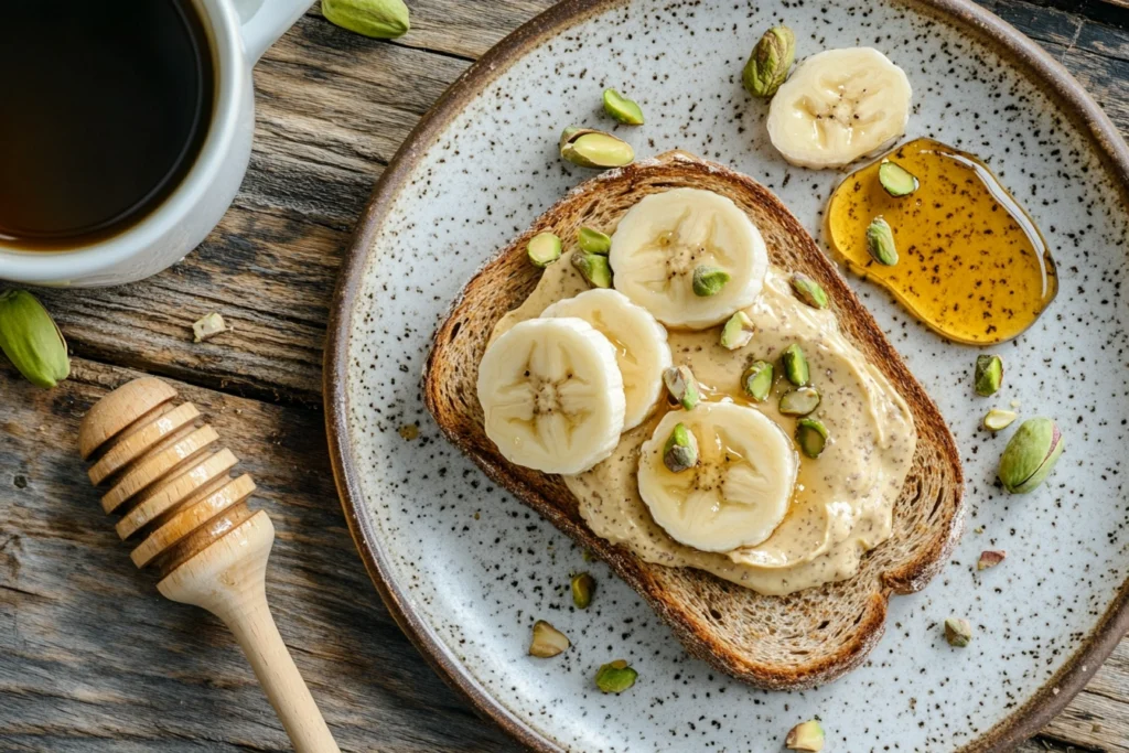 Toast with Pistachios Butter and Bananas