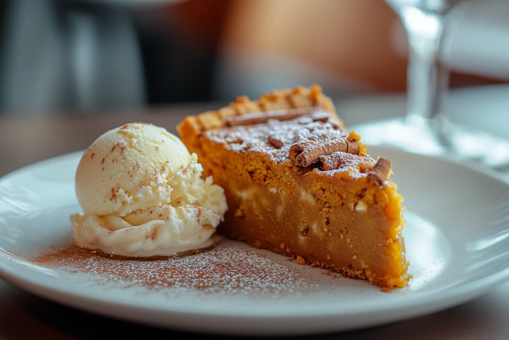 Serving Pumpkin Dump Cake with Ice Cream