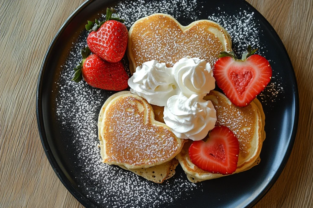 Valentine’s Day breakfast with heart-shaped pancakes