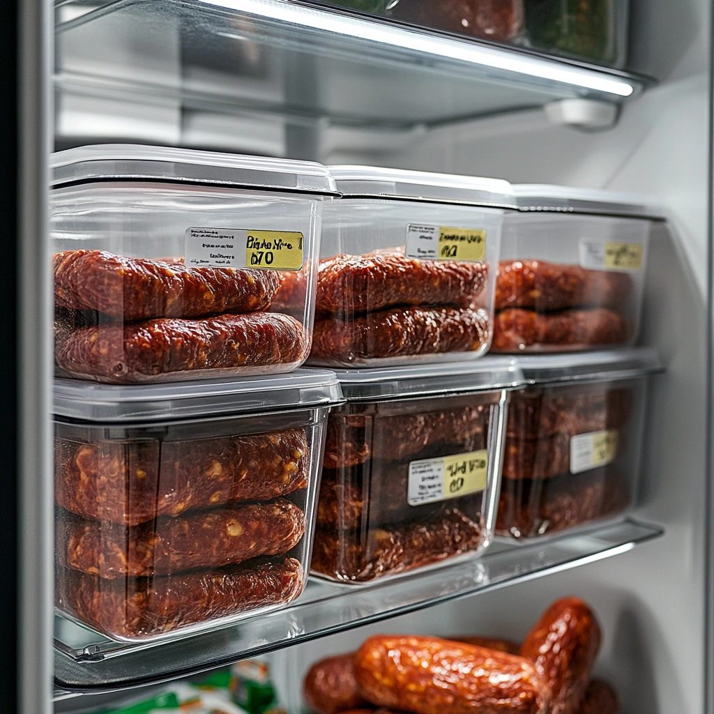 Beef chorizo stored in airtight containers