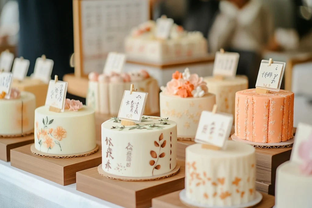  Bento cakes displayed with various price tags.