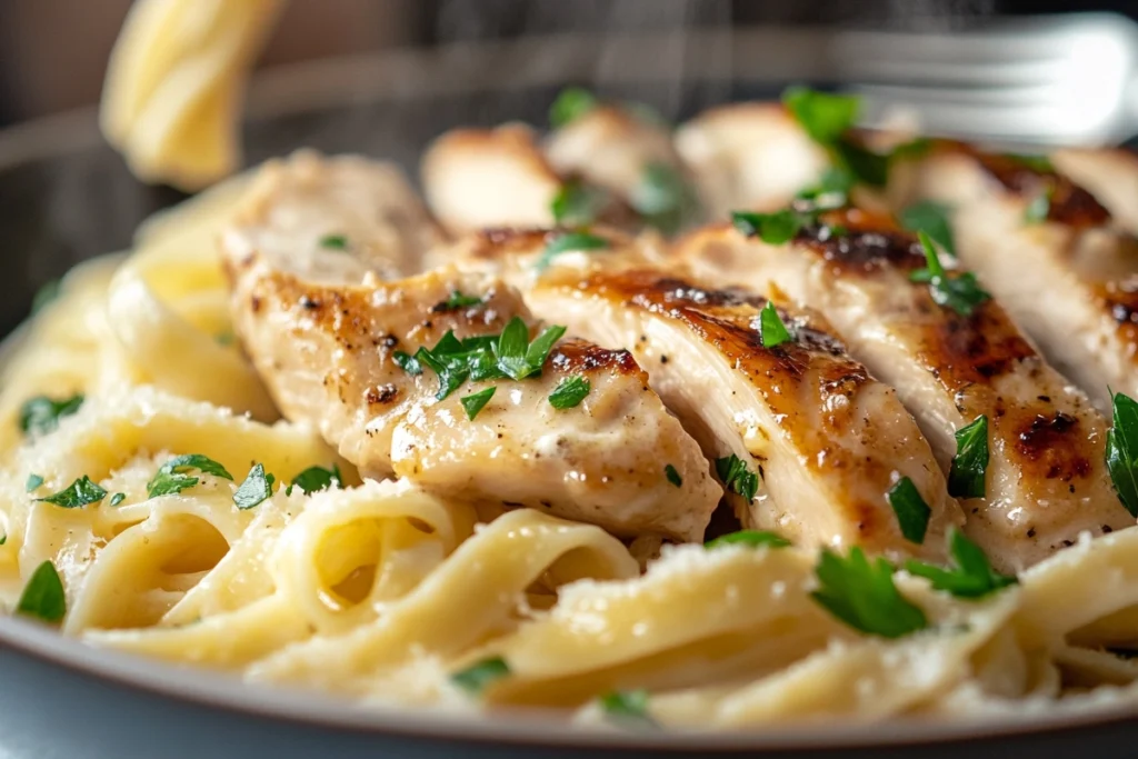 Chicken Marsala Fettuccine with creamy Marsala sauce and mushrooms