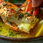 Crab leg dipped in garlic butter sauce