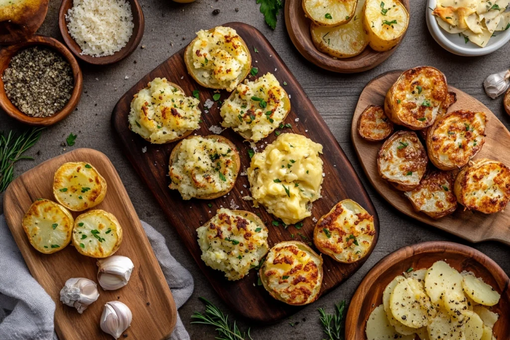 Different seasoning options for crispy smashed potatoes.