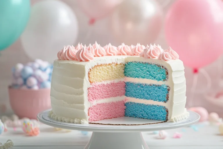 Gender reveal cake with a hidden color surprise inside.