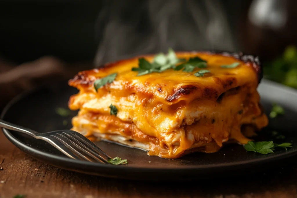  Sliced and served King Ranch Casserole on a plate