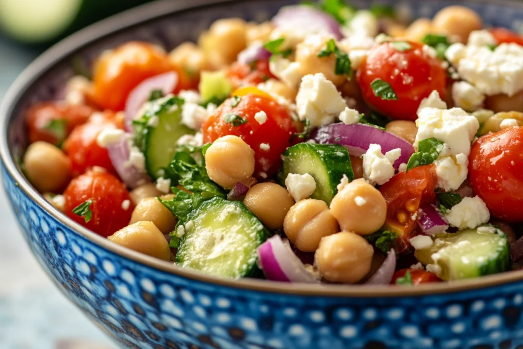 Healthy vegetarian dinner - Mediterranean chickpea salad
