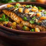 Moroccan Fish Tagine with Apricots and Almonds