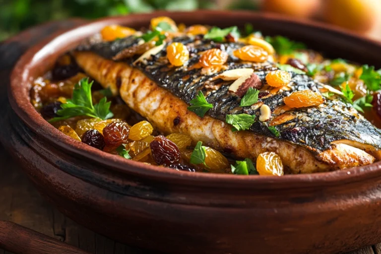 Moroccan Fish Tagine with Apricots and Almonds