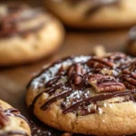 Freshly baked pecan pie cookies with caramelized pecan filling