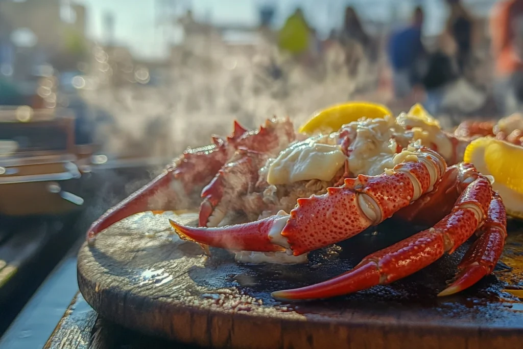 Steamed crab legs with butter and lemon