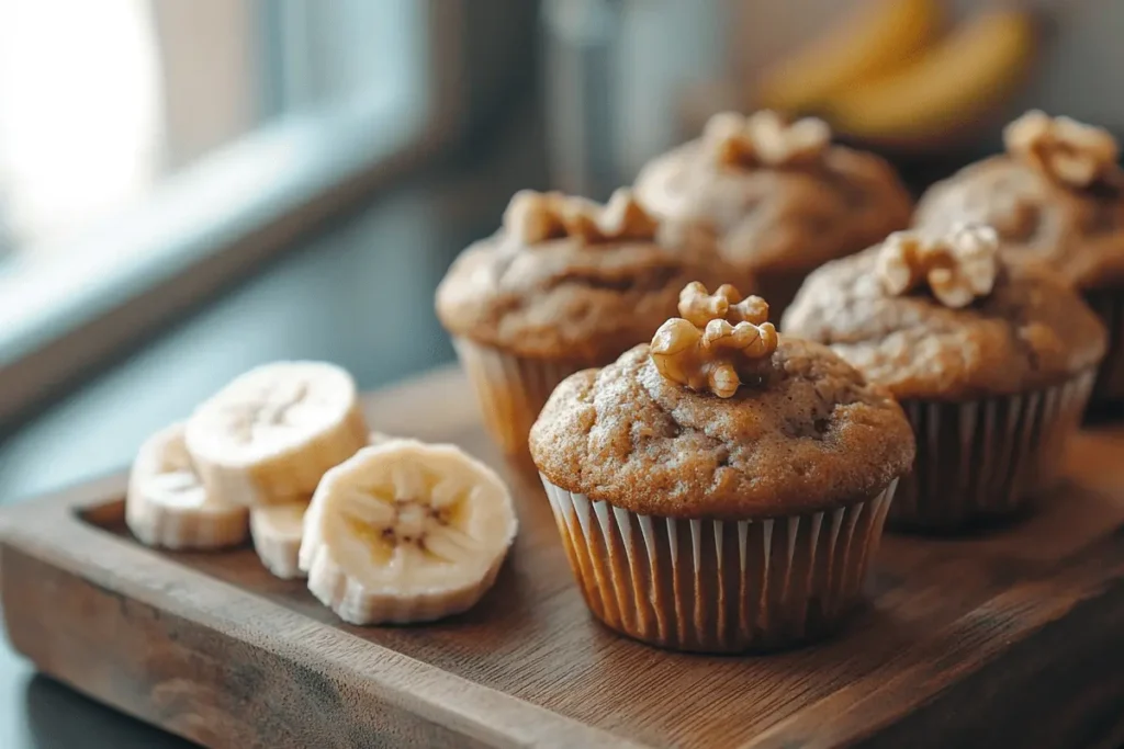 Best banana walnut muffin recipe with golden-brown crust.