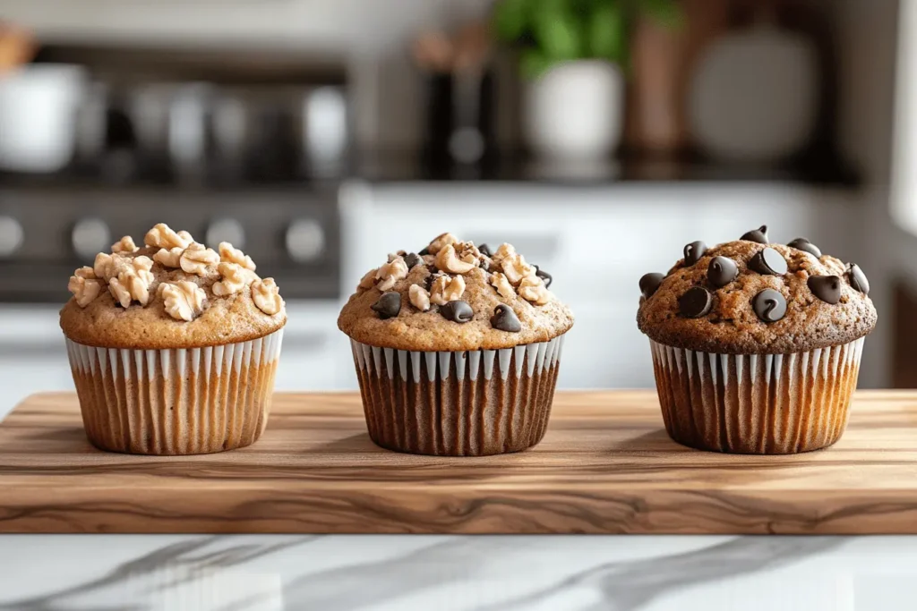  Different variations of banana walnut muffins.