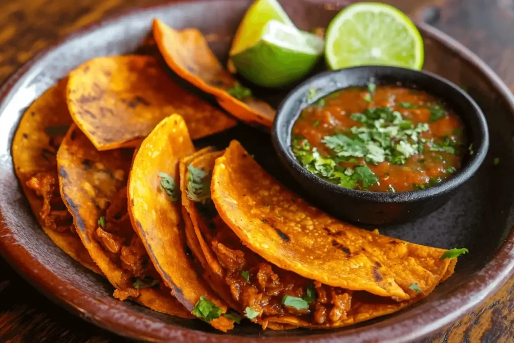  Birria Tacos Recipe – Crispy birria tacos with melted cheese, served with consomé and lime wedges.