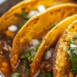 Birria Tacos Recipe – Crispy birria tacos dipped in rich consomé, garnished with cilantro and onions.