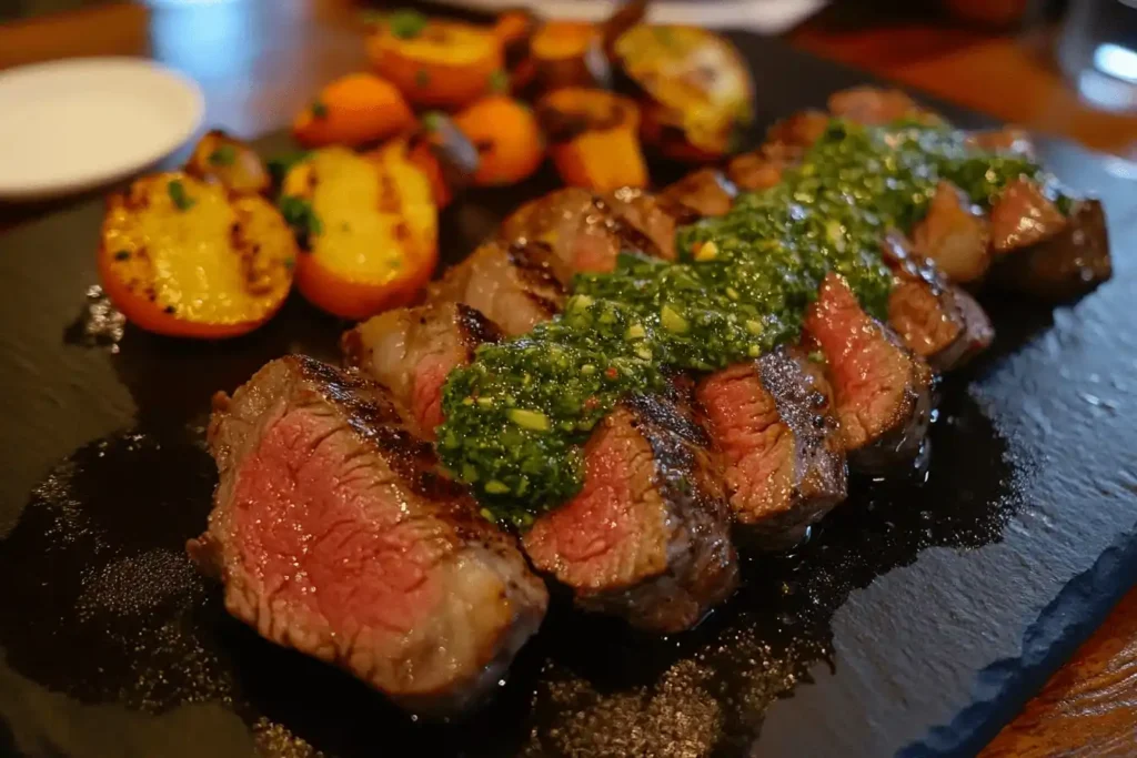 Grilled picanha steak slices with chimichurri sauce – a Mounjaro-friendly dish