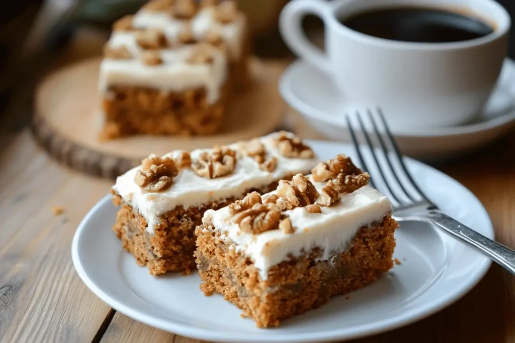  Plated carrot cake bars with coffee