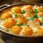 Classic Tater Tot Hotdish with crispy tater tots and creamy filling.